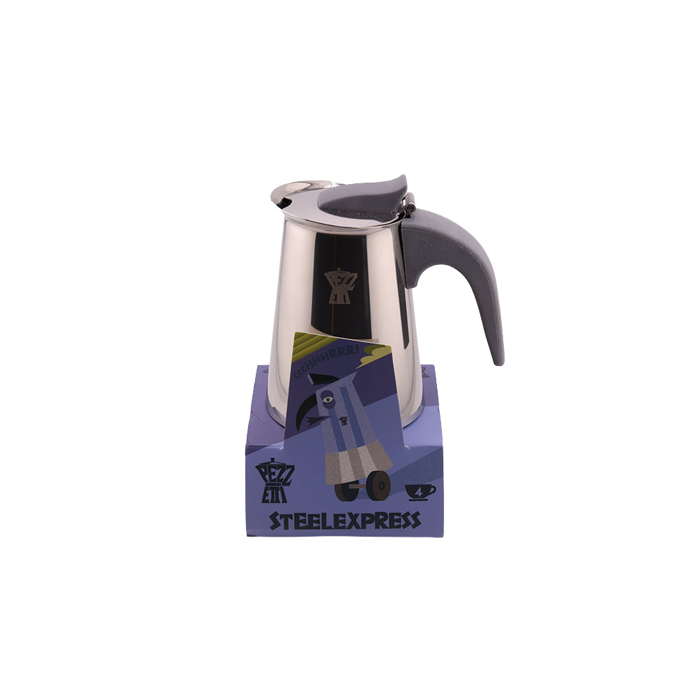 Pezzetti Steel Express stainless steel moka pot and box