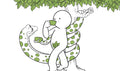 Eratoi label illustration: a character drinking coffee wrapped in a serpent under a tree
