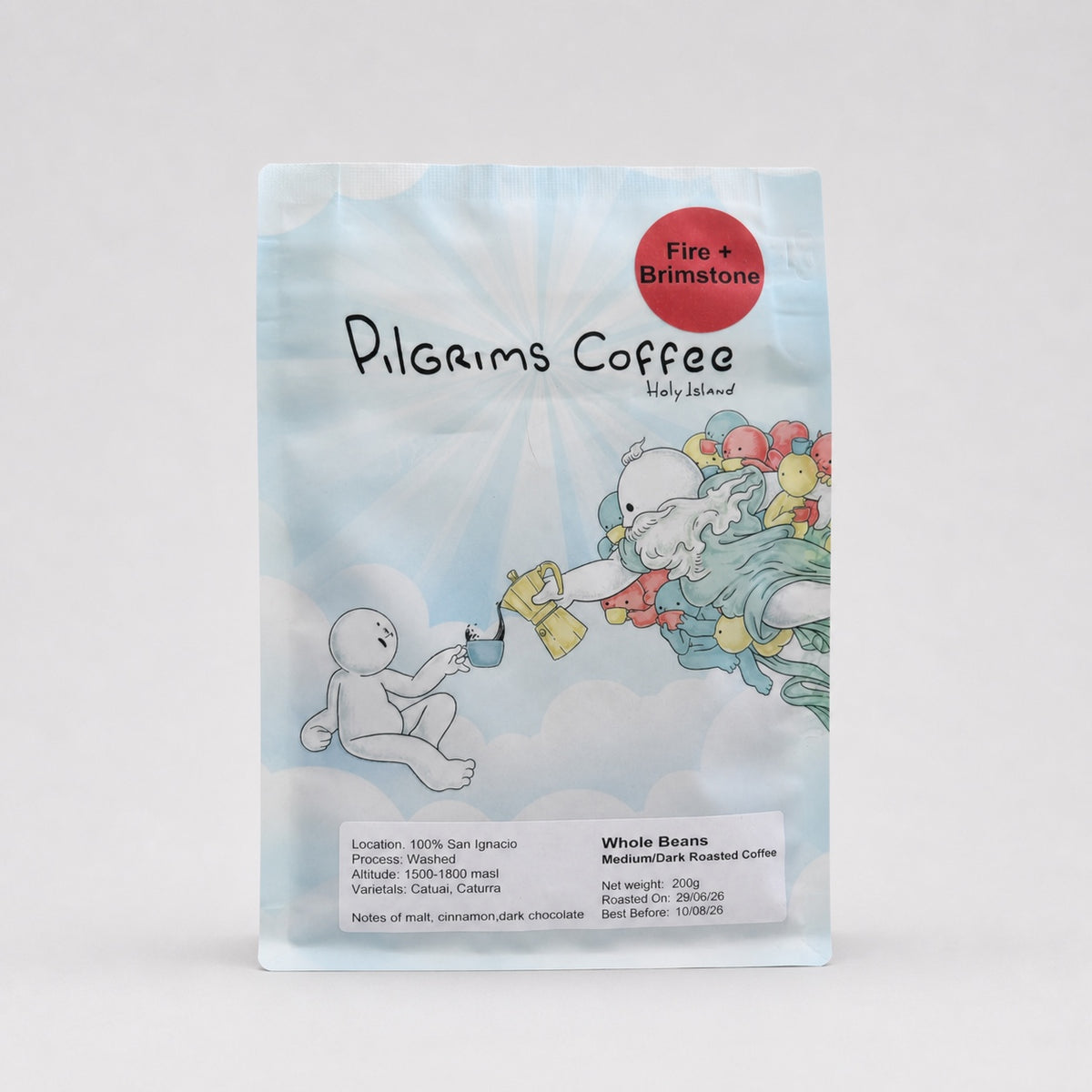 Fire and Brimstone Dark Roast coffee bag by Pilgrims Coffee