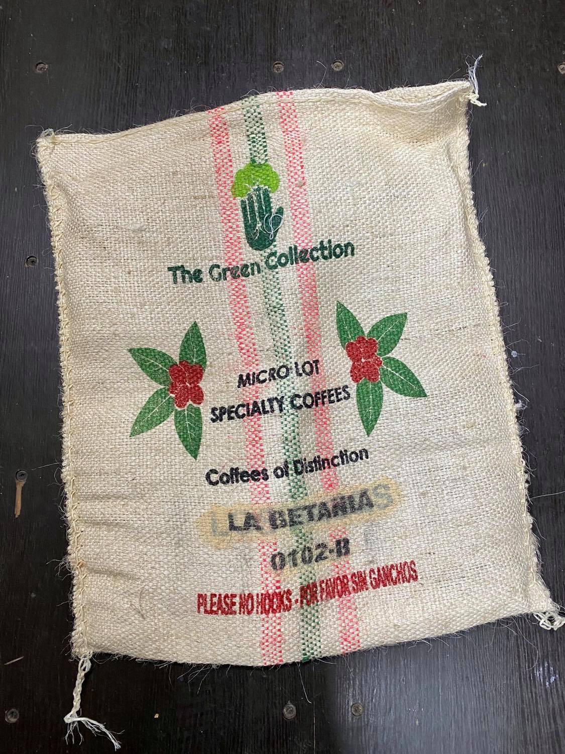 Hessian coffee sack printed La Betania micro lot speciality coffee